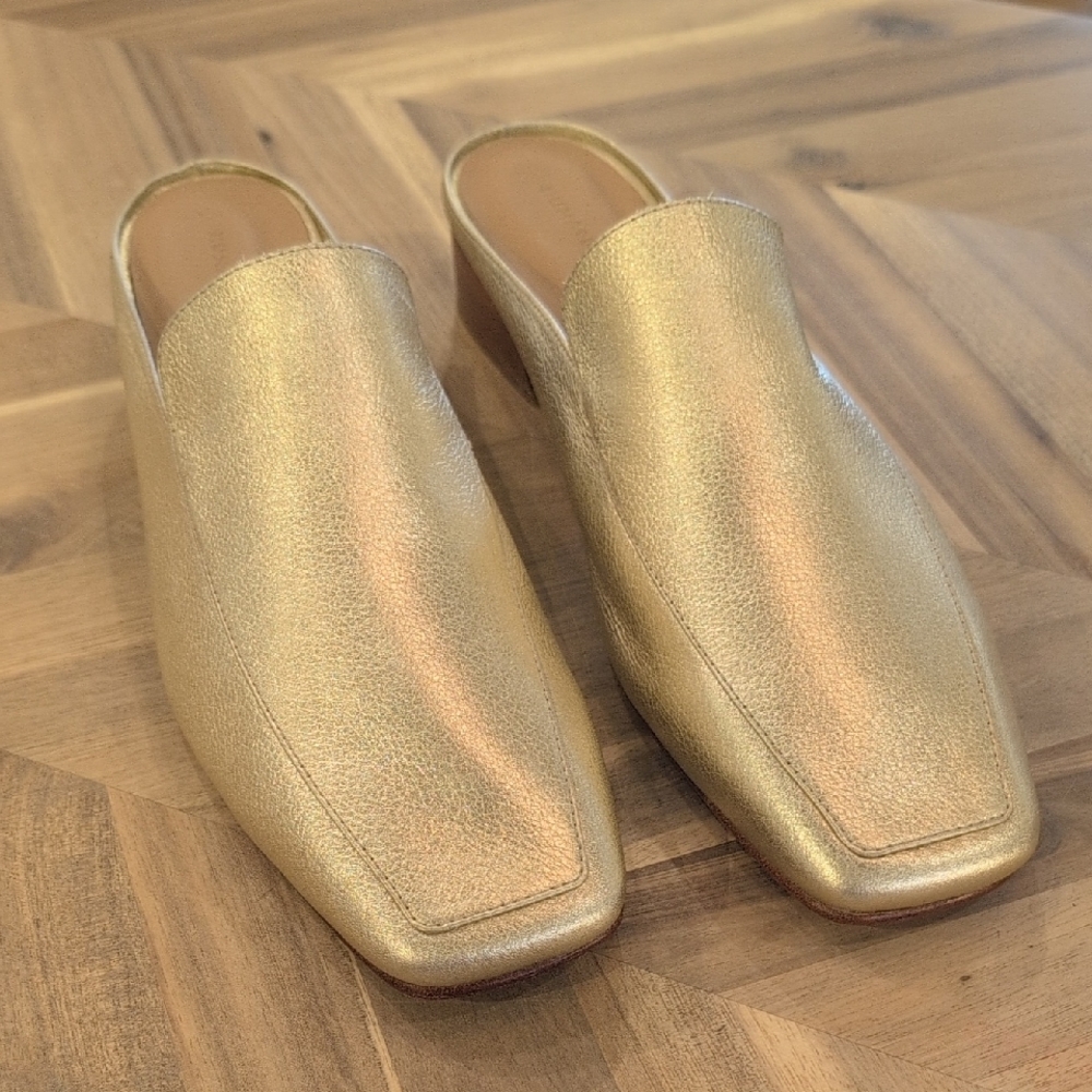 Huma Blanco Gold Leather Mules 41